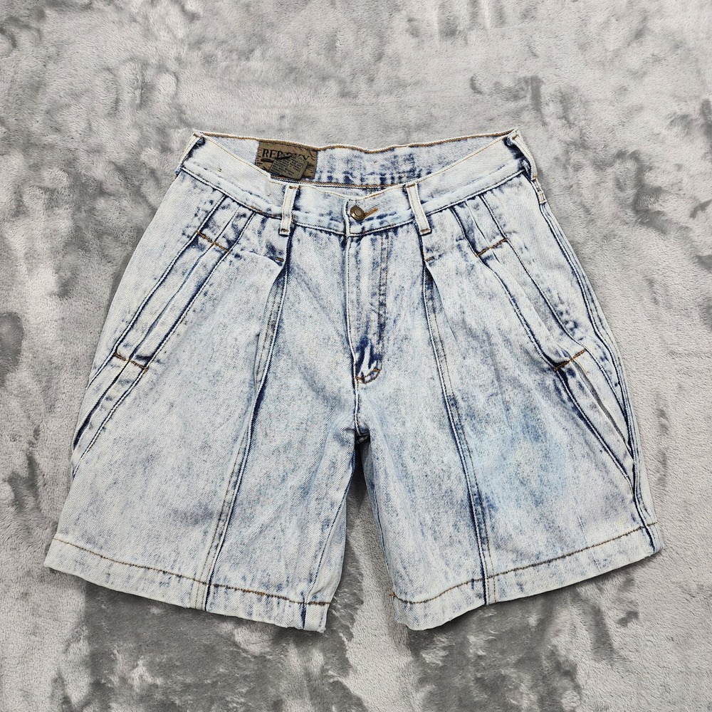 Vintage Red Sky Shorts Womens 32‎ Blue Acid Wash Denim Pleated High Rise Baggy
